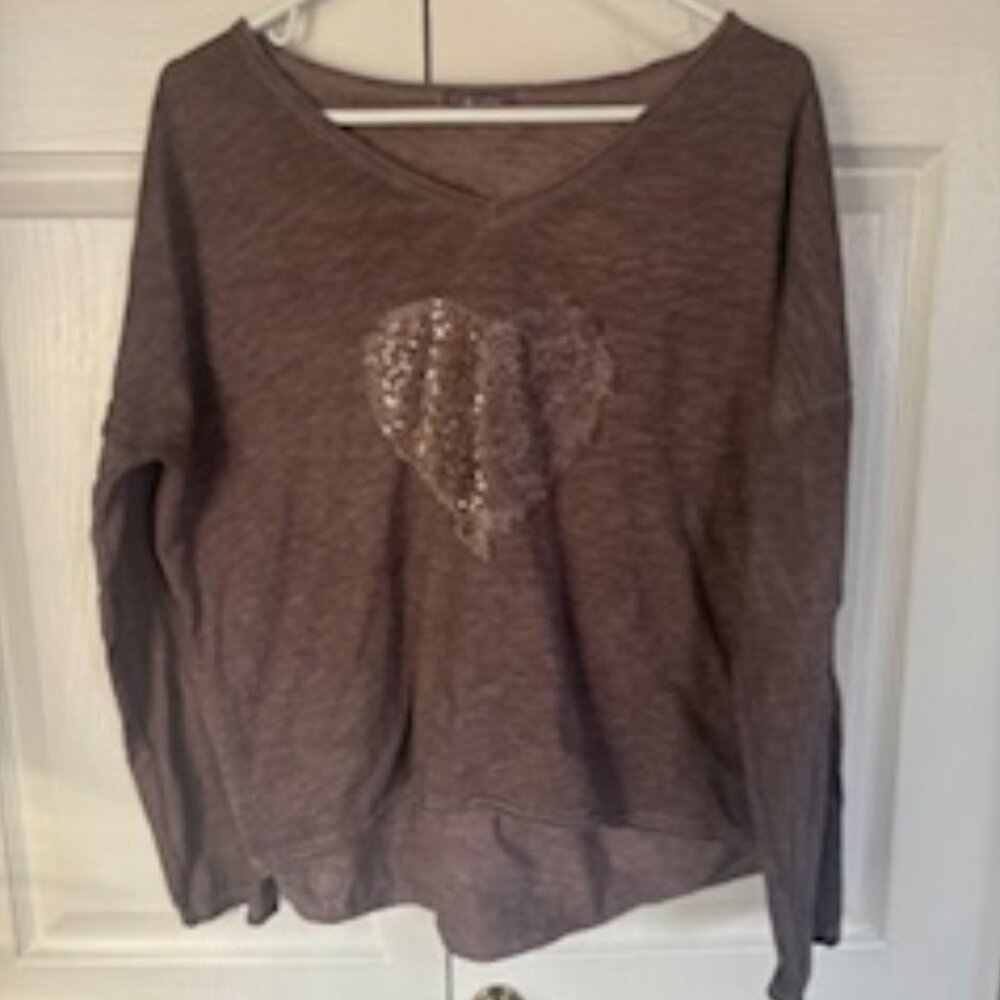 Long sleeved, V-neck, cotton, brown, Made in Italy sequins Shirt